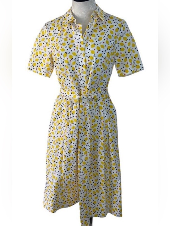 Boden Dresses & Skirts - Boden Shirt Dress Size 4R White Lemon Print Anastasia Button Down Belt Like New